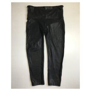SPANX Black Textured Coated Shaping Slimming Pull On Cropped/Ankle Leggings